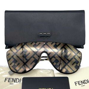 NWT Fendi Zucca FF Logo M0039 Black and Gold Monogram Sunglasses